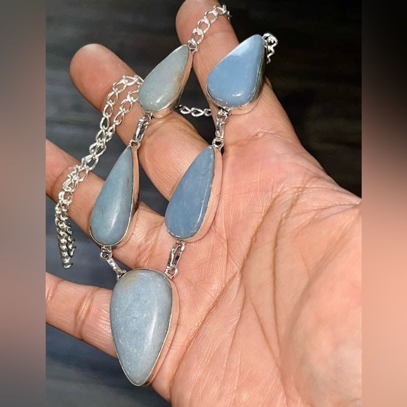 Blue Smooth Anhydrite Angelite Necklace 15”-16” - Picture 5 of 13